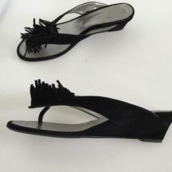 Yoli Petra Dieler 39 zwarte suede leren slippers franjes