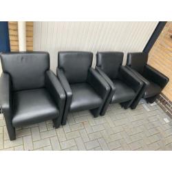 Zwart lederen eetkamer stoelen 4 stuks