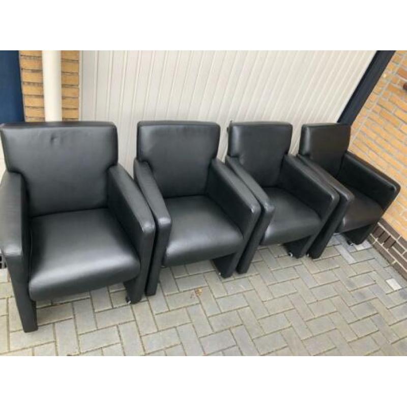 Zwart lederen eetkamer stoelen 4 stuks