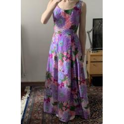 Vintage jurk bloemenprint Lila paars roze 36 lang zomer