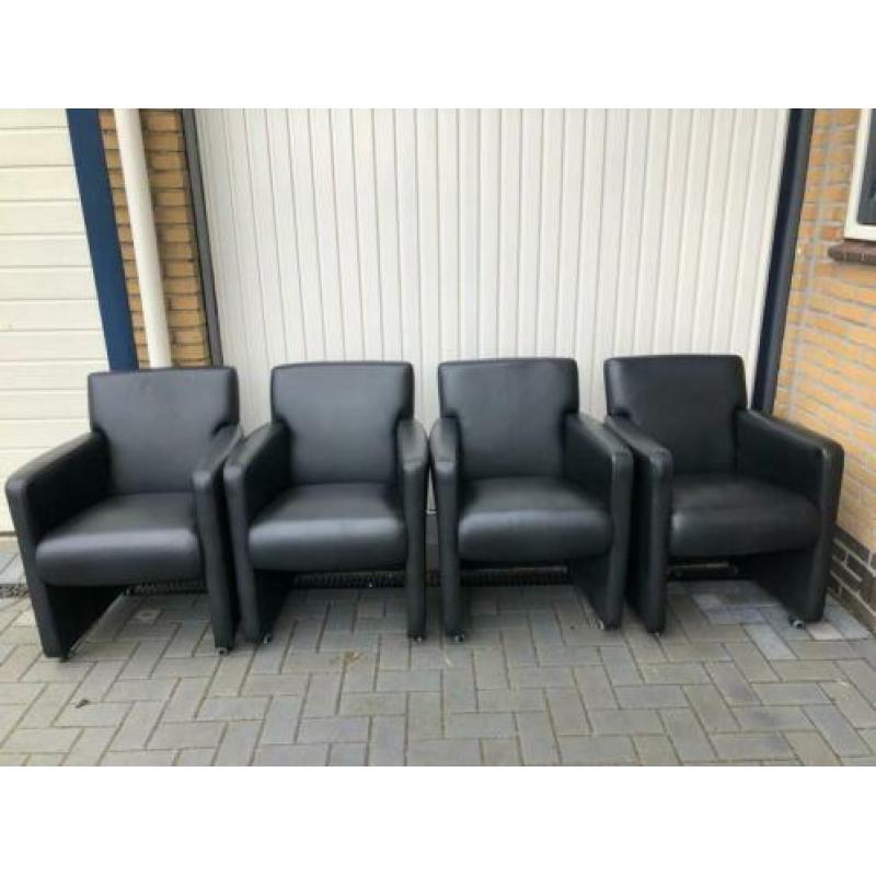 Zwart lederen eetkamer stoelen 4 stuks