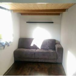Grijze bank, 3zits, leer/suede