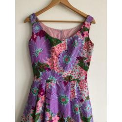 Vintage jurk bloemenprint Lila paars roze 36 lang zomer
