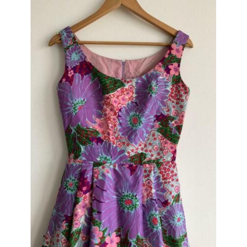 Vintage jurk bloemenprint Lila paars roze 36 lang zomer