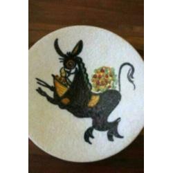 Vintage schaal, 32 cm, Afbeelding ezel