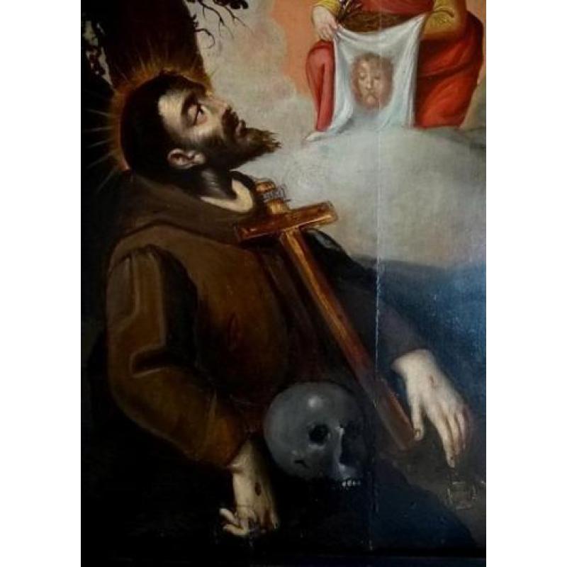 18e eeuws religieus schilderij St. Franciscus olie op paneel