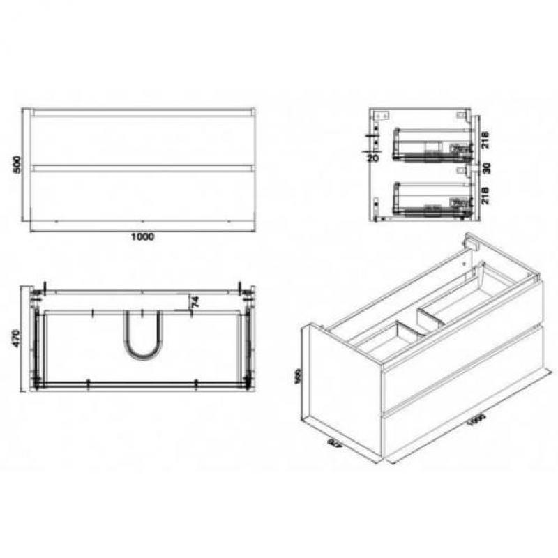 Onderkast Luna 100X47 Hoogglans Grijs (2 Laden)