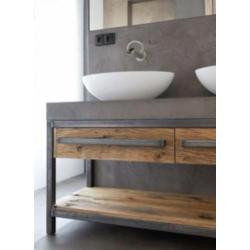 badkamermeubel betoncire blad barnwood wrakhouten lade