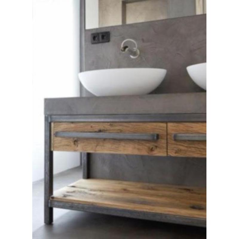 badkamermeubel betoncire blad barnwood wrakhouten lade