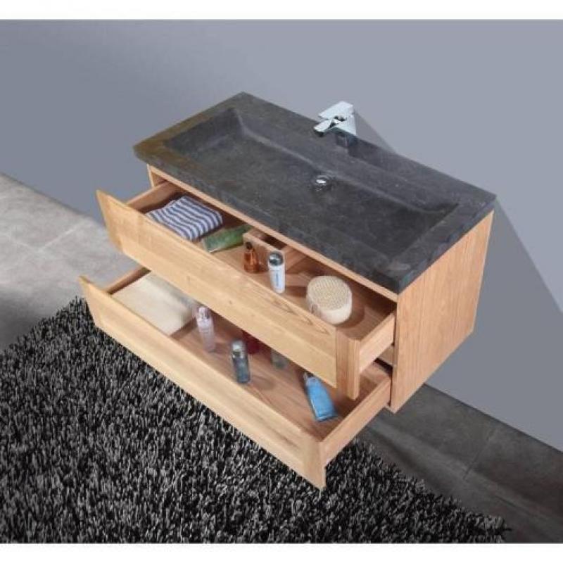 Badmeubel Wood Stone 100Cm Massief Geolied Eiken