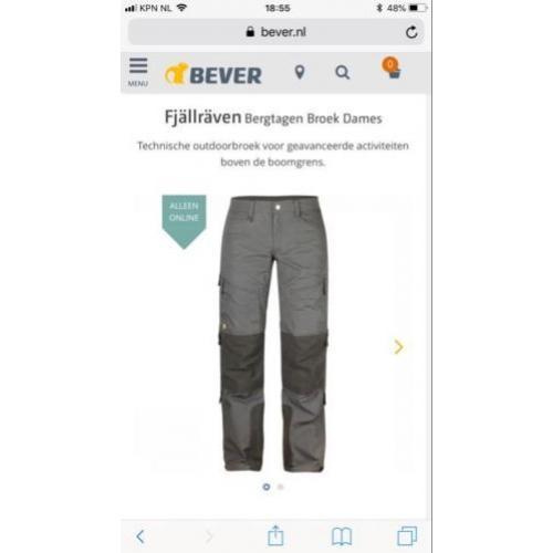 Fjallraven Bergtagen broek dames mt40, nieuw €359,- nu 240!