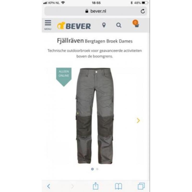 Fjallraven Bergtagen broek dames mt40, nieuw €359,- nu 240!